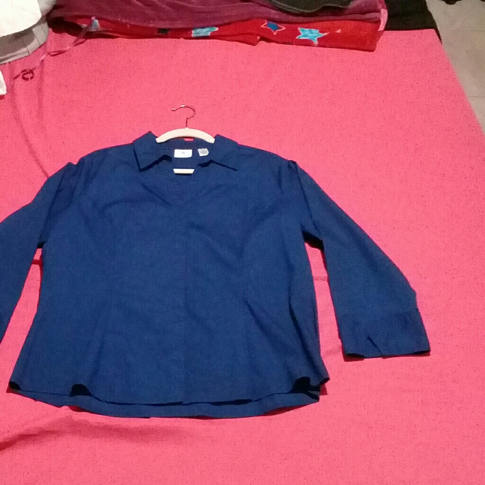 Dark Blue Stretchy Hidden Button Shirt - Picture 2 of 7